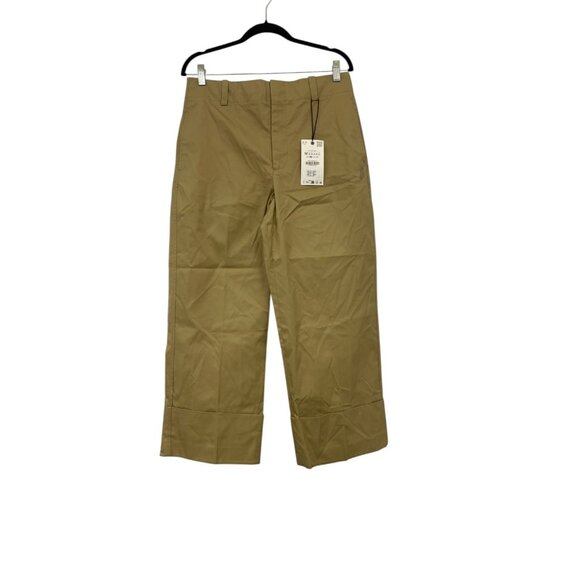 Zara Pants - Zara Womens Pants M Medium Khaki Relaxed Straight Mid Rise Chino 4786/052 NWD